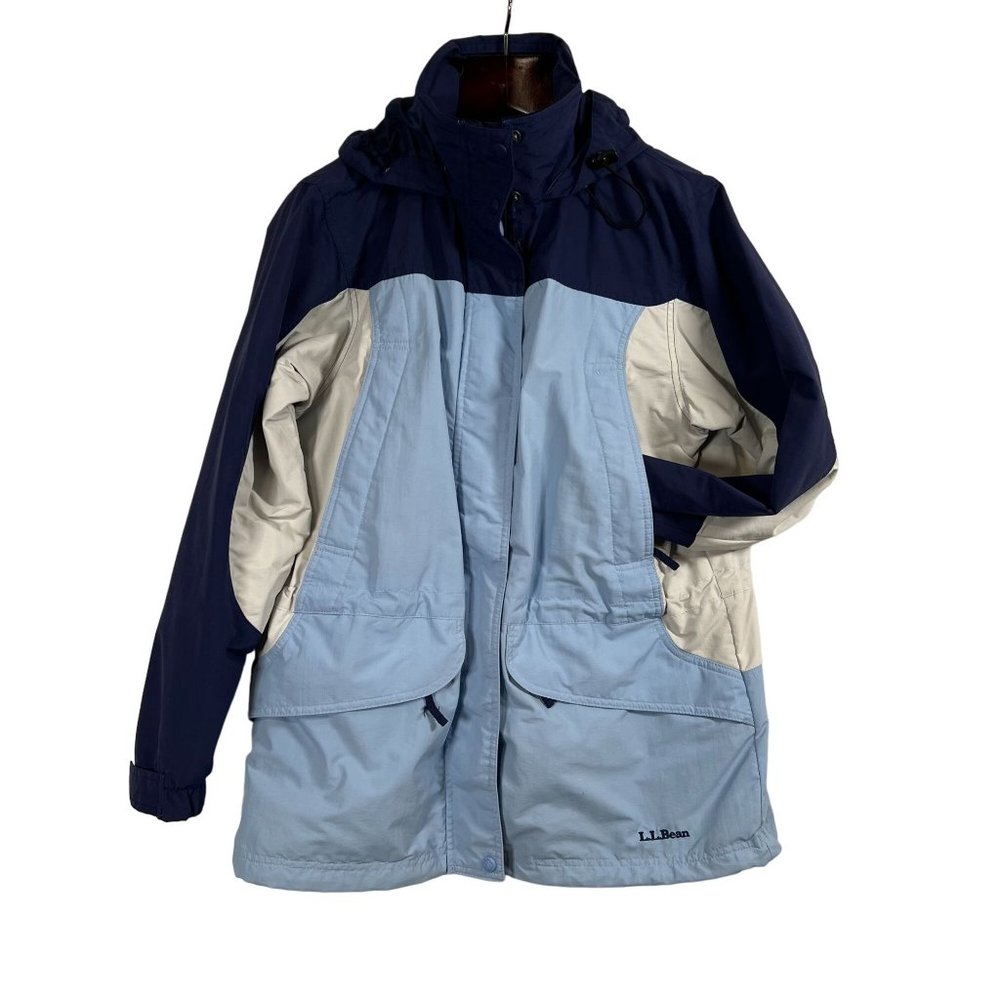 LL Bean Hooded Snow Ski Jacket Coat OWV87 Shell WMN Size M Hooded Full Zip Blue